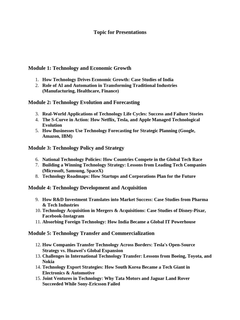 Topic For Presentations - TIM | PDF
