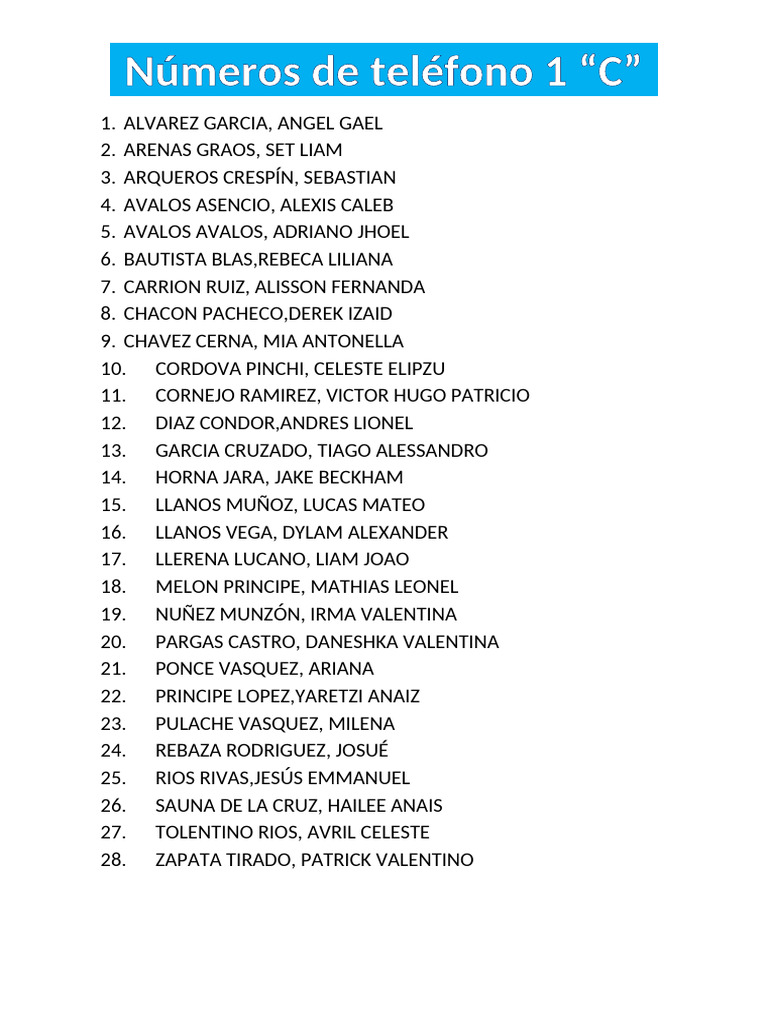 Lista de Números de Teléfono 