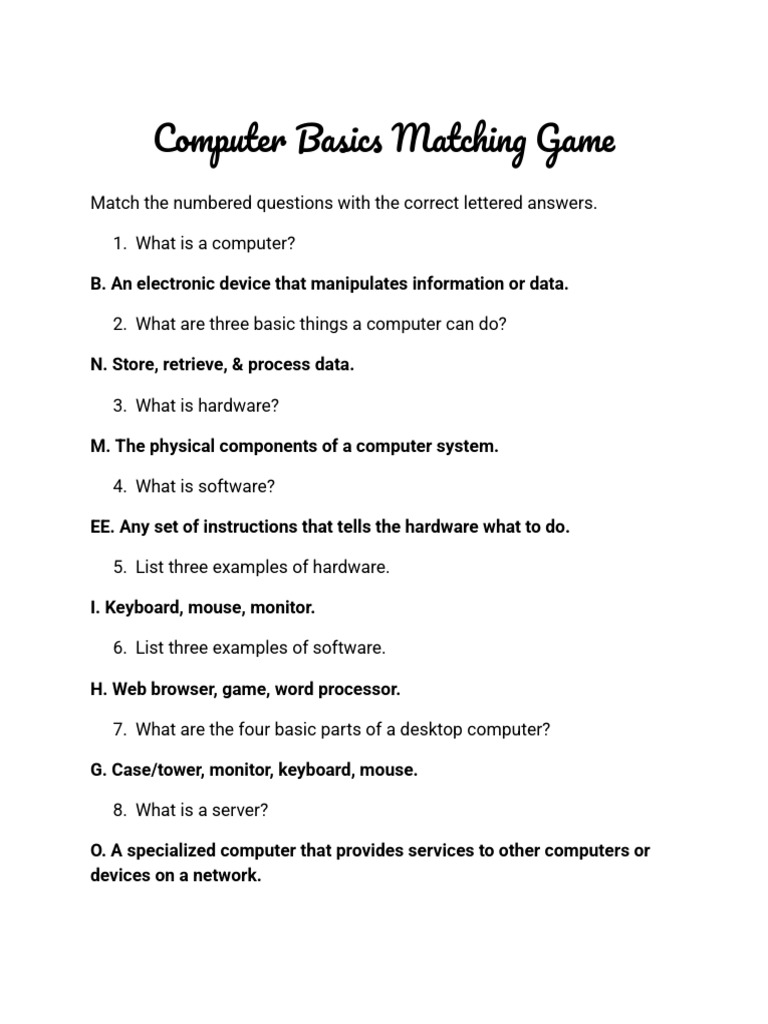 Computer Parts Matching Game | PDF | Personal Computers | Computer Hardware