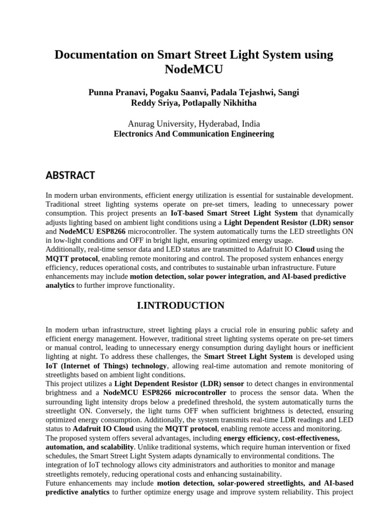 IoT-Based Smart Street Light System | PDF | Street Light | Energy ...
