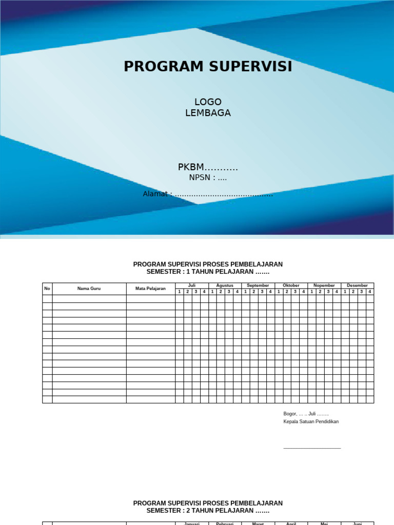 Contoh Program Supervisi Pembelajaran | PDF