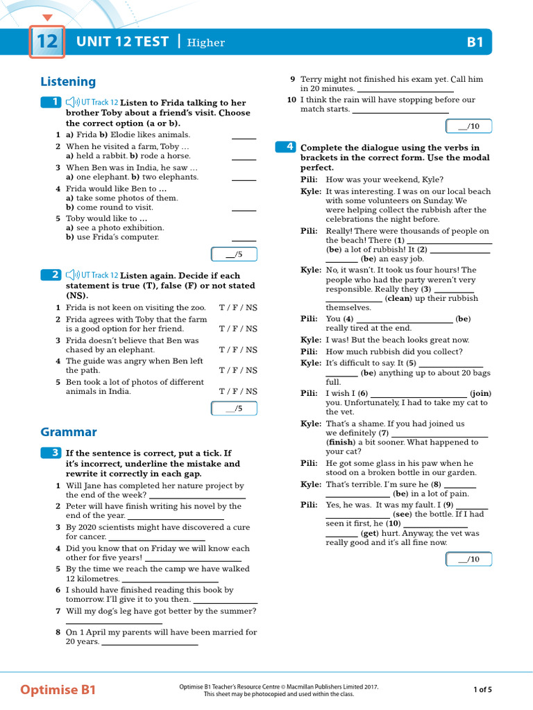 unit 12 progress test b1