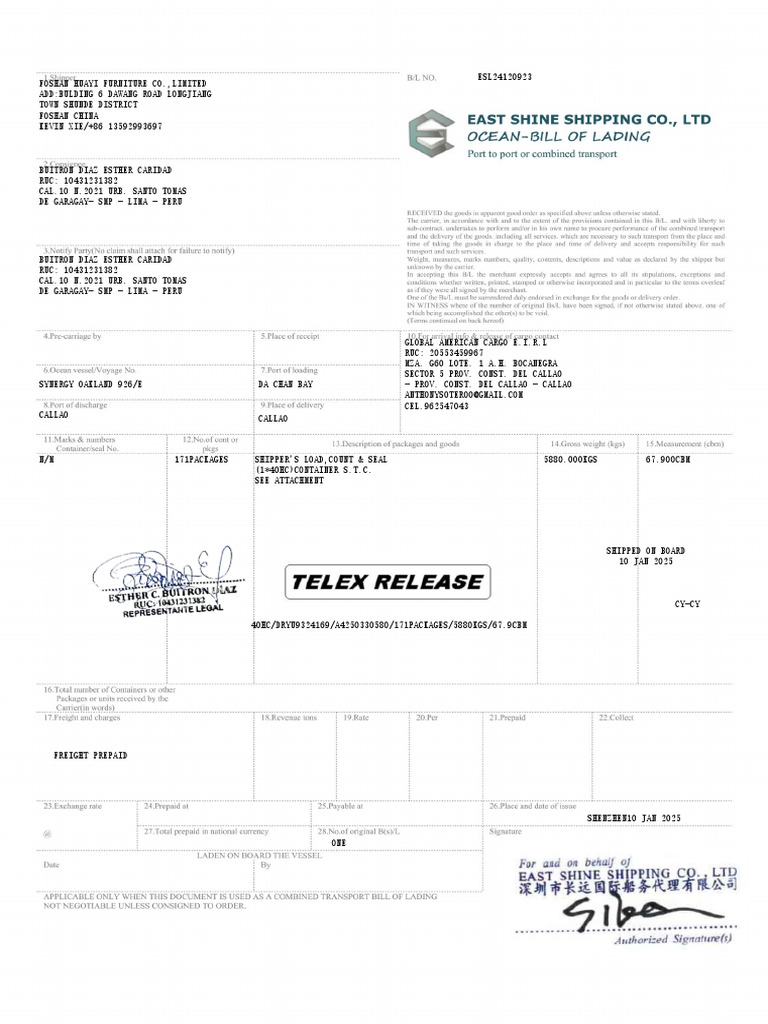 HBL COPY电放提单 - ESL24120923 | PDF | Freight Transport | Supply Chain ...