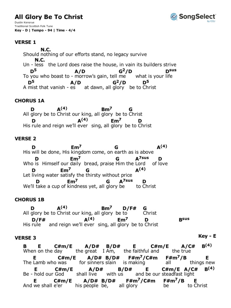 All Glory Be to Christ - Lyrics | PDF | Abrahamic Religions | Theology