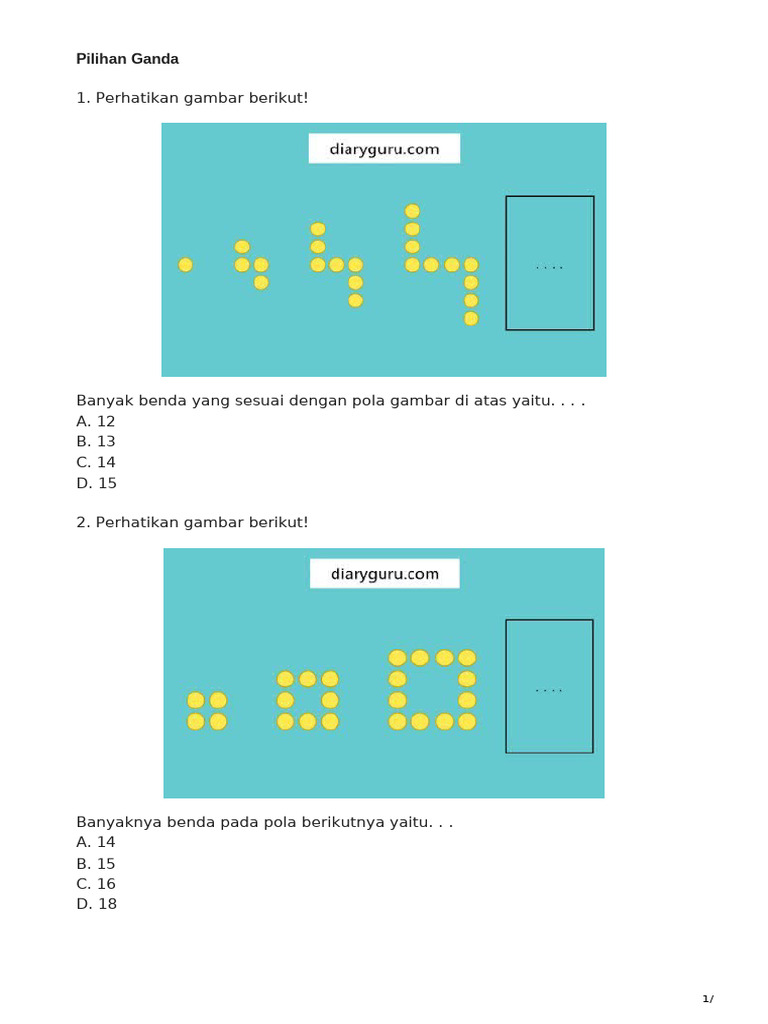 Soal Pola Bilangan Kelas 4 SD | PDF