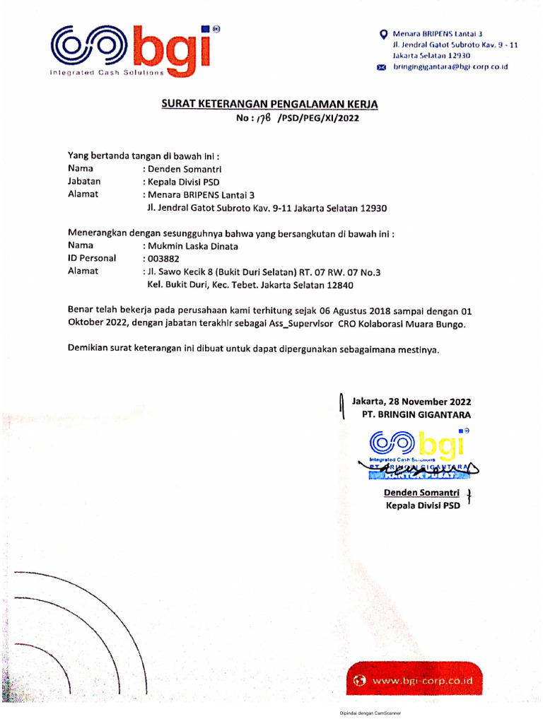 Work Experience Letter | PDF