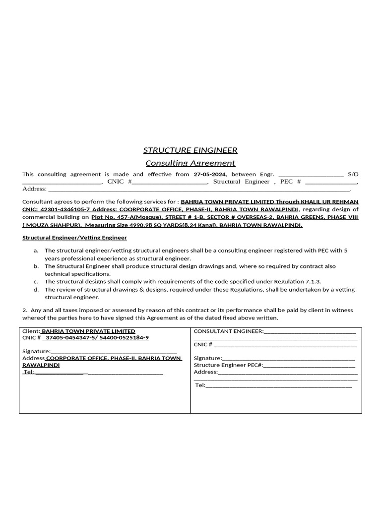 Structural Engineer Consulting Agreement | PDF | Justice | Crime & Violence