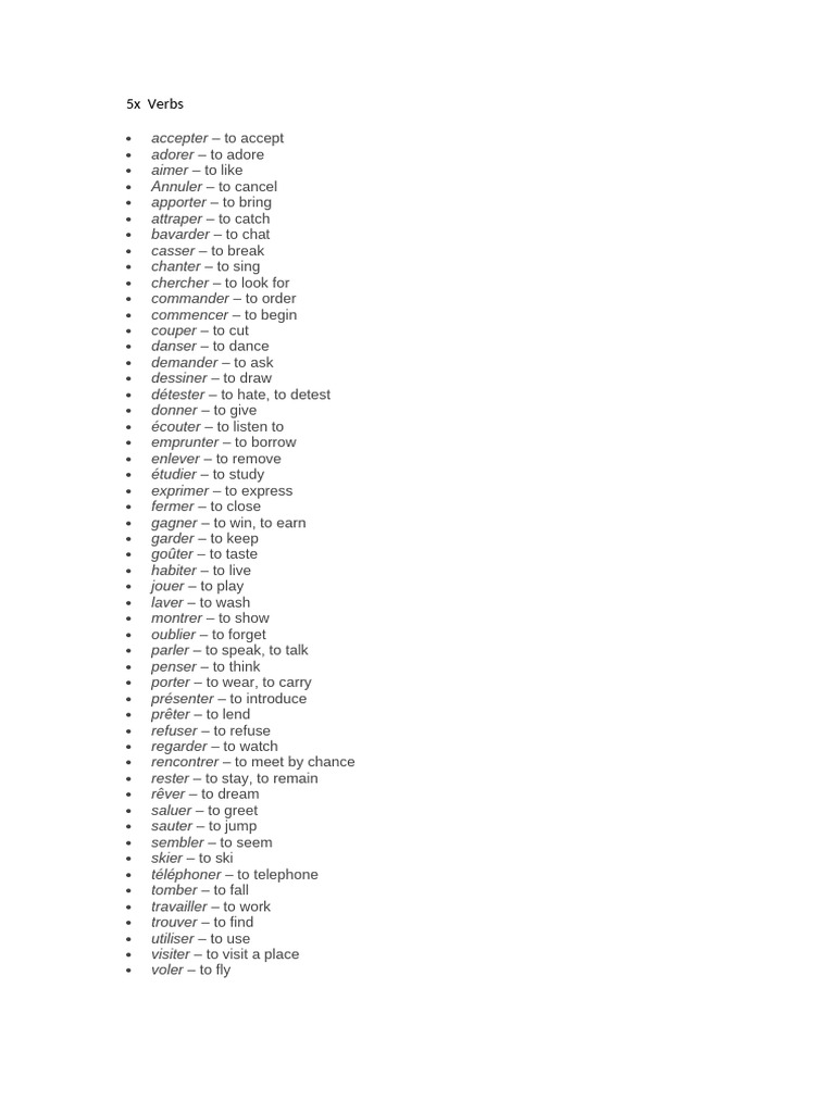 Common French Verbs and Vocabulary | PDF | Grammatical Number ...