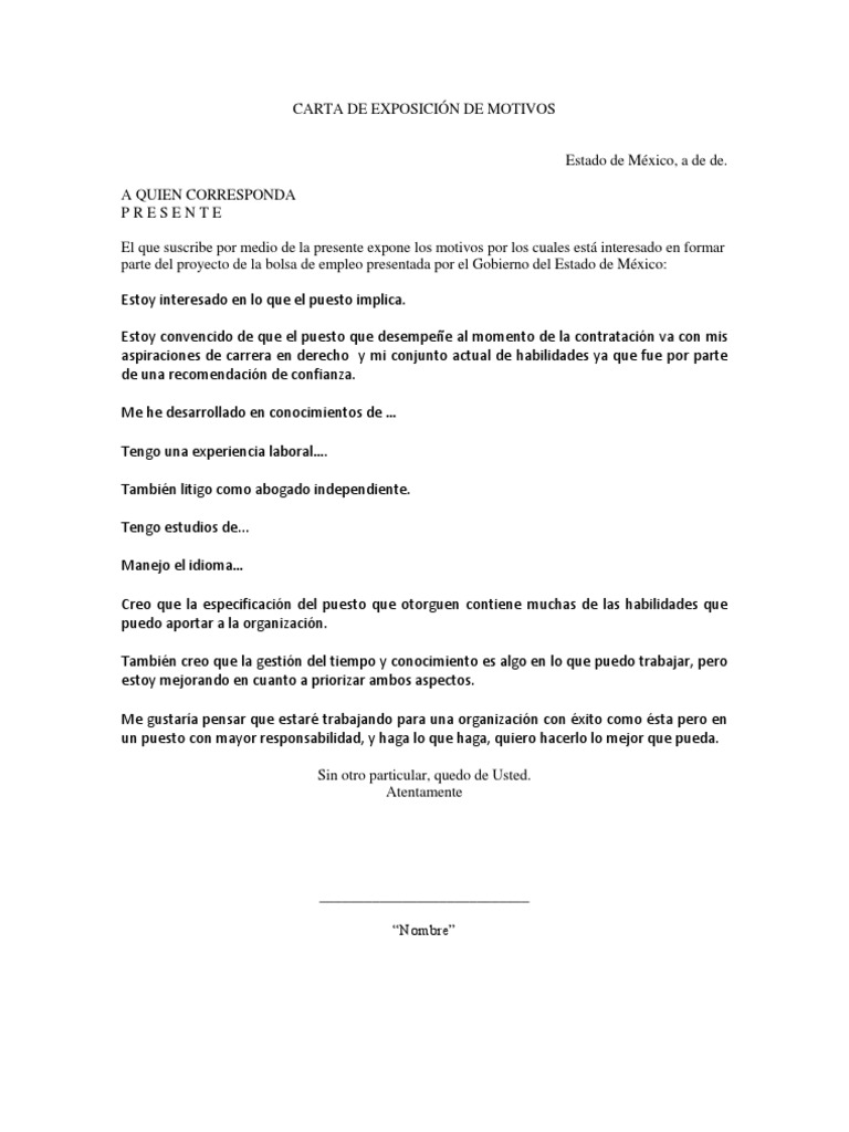Carta de Exposición de Motivos PDF Labor Business