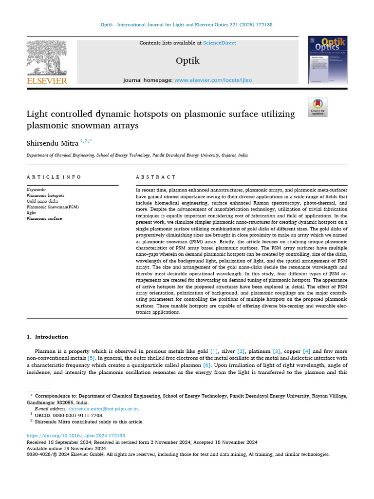 Dynamic Plasmonic Hotspots with Snowman Arrays | PDF | Plasmon ...