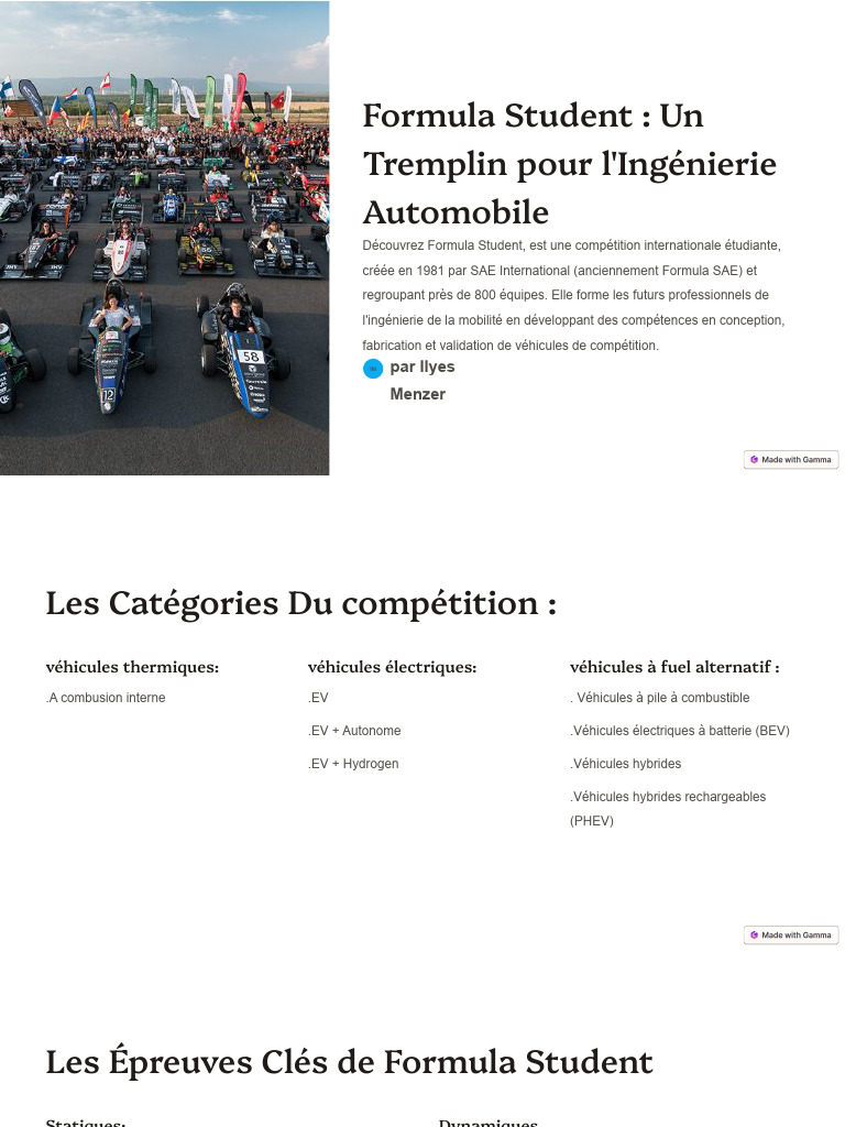 Formula Student : Tremplin pour Ingénieurs | PDF | Véhicule électrique ...