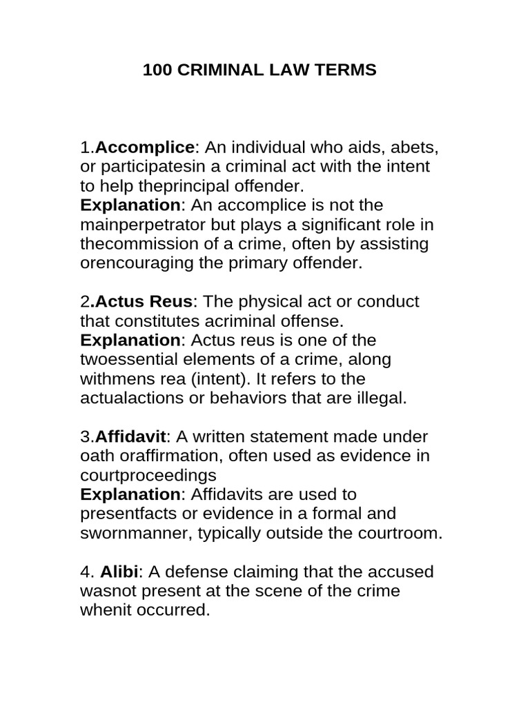 100 Criminal Law Terms | PDF | Crimes | Crime & Violence
