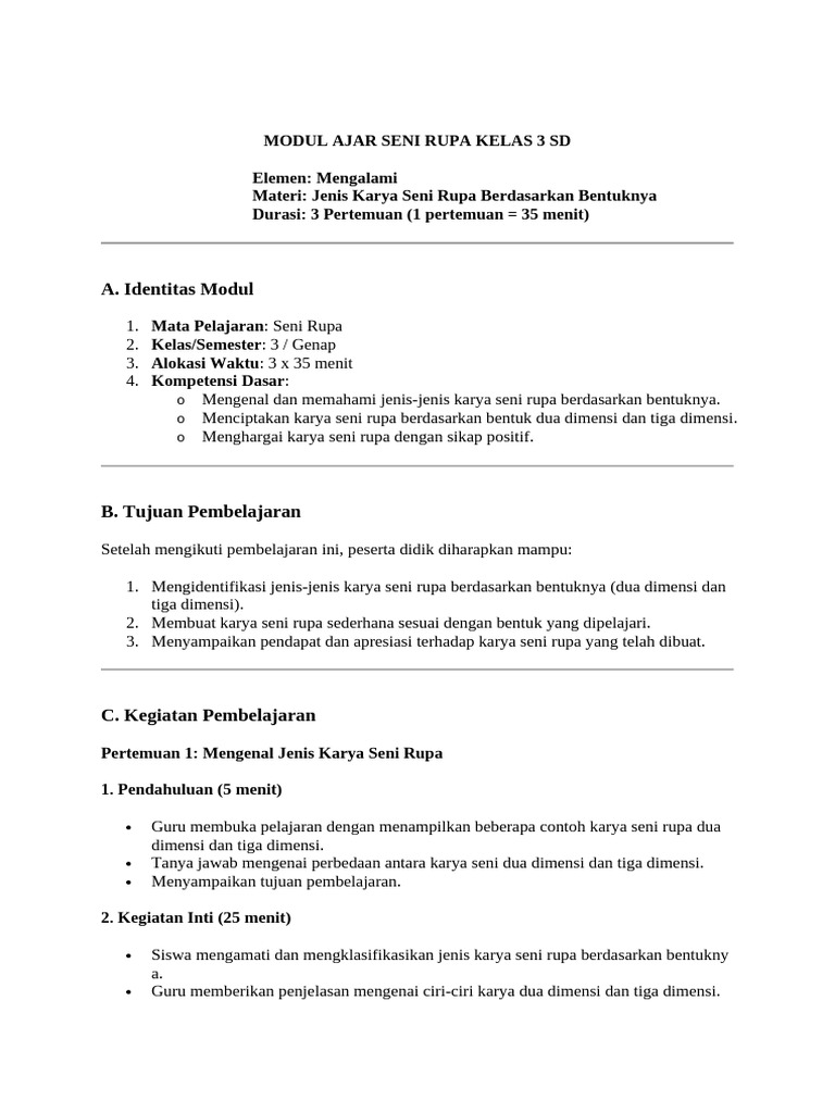 Modul Ajar Seni Rupa Kelas 3 SD | PDF