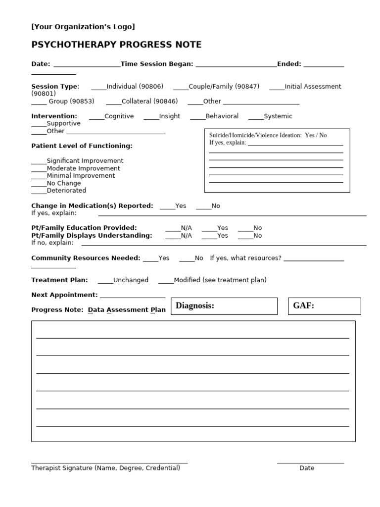 Psychotherapy Progress Note Template | PDF