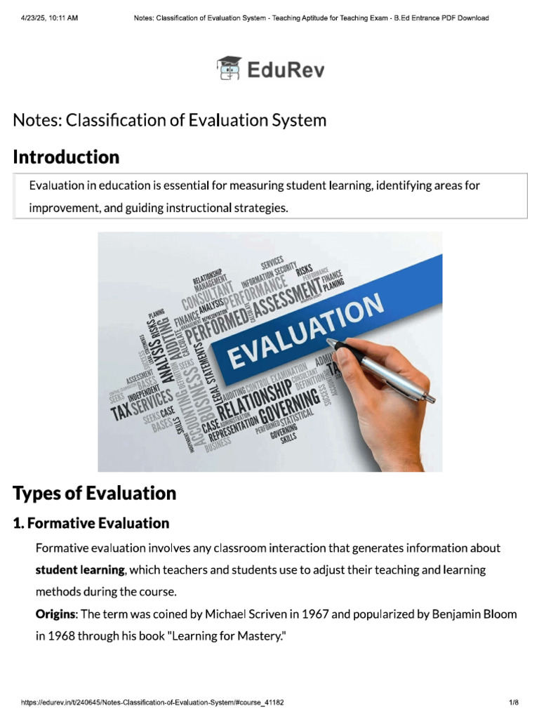 Classification of Evaluation System | PDF