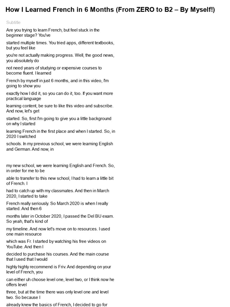 Learn French In 6 Months B2 Guide Pdf Linguistics Human