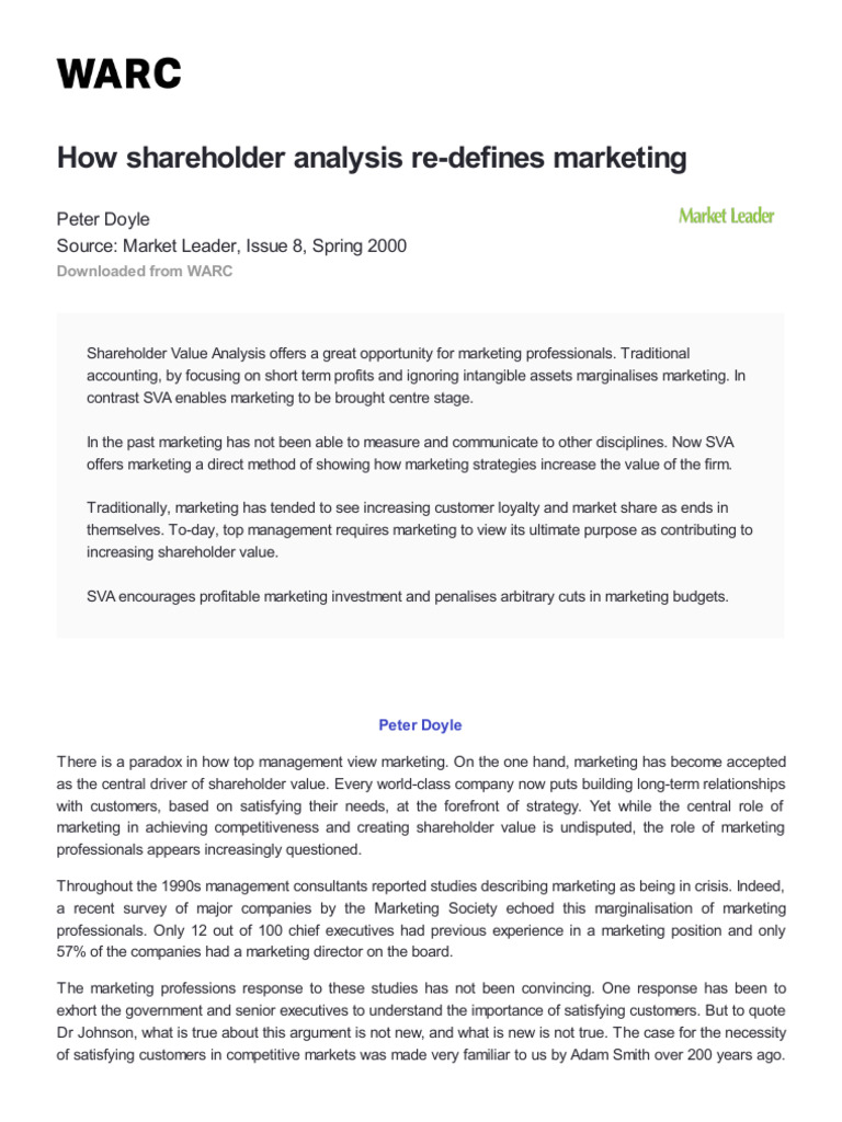 Shareholder Value in Marketing Strategies | PDF | Cost Of Capital | Net ...