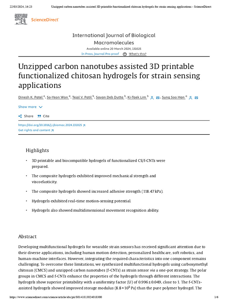 3D Printable Chitosan Hydrogels for Sensing | PDF | Carbon Nanotube ...
