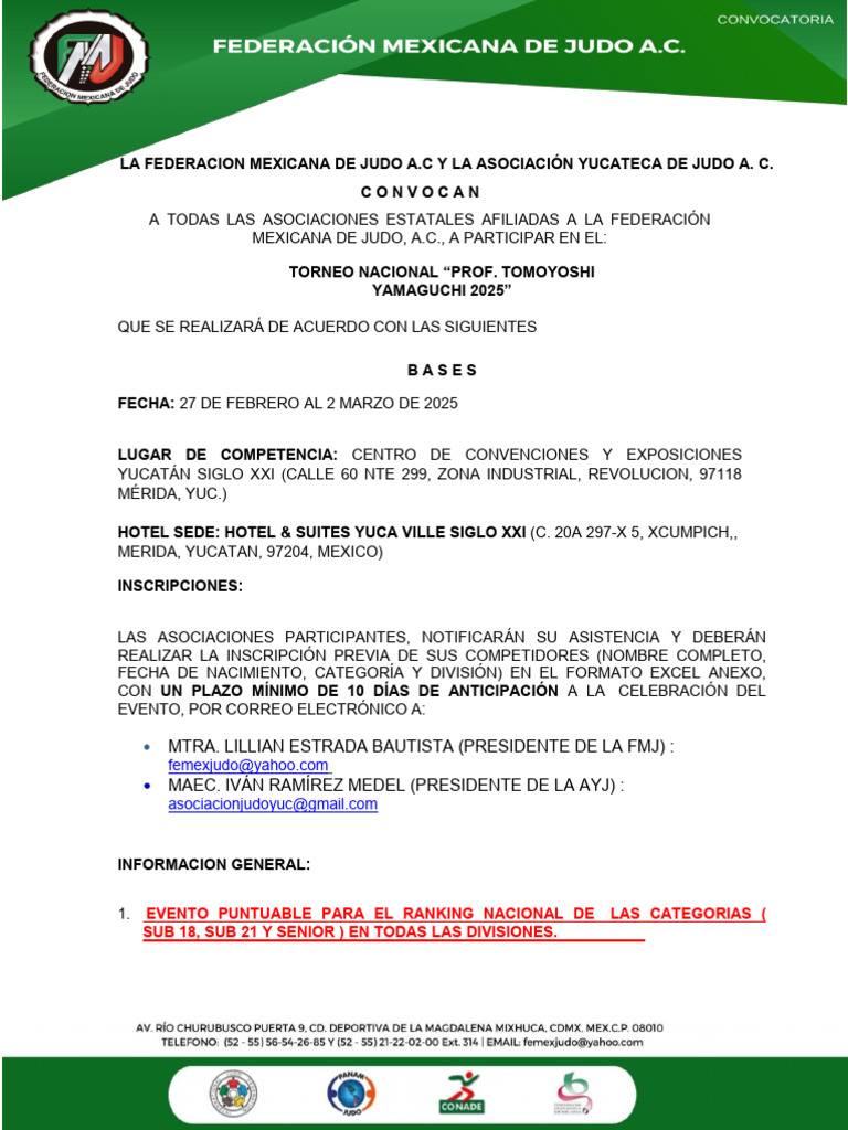 Convocatoria Tomoyoshi Yamaguchi 2025 Yucatan - 250127 - 212839 | PDF ...