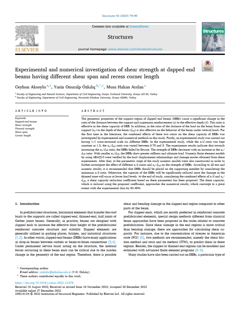 Experimental and numerical investigation of shear strength at dapped ...