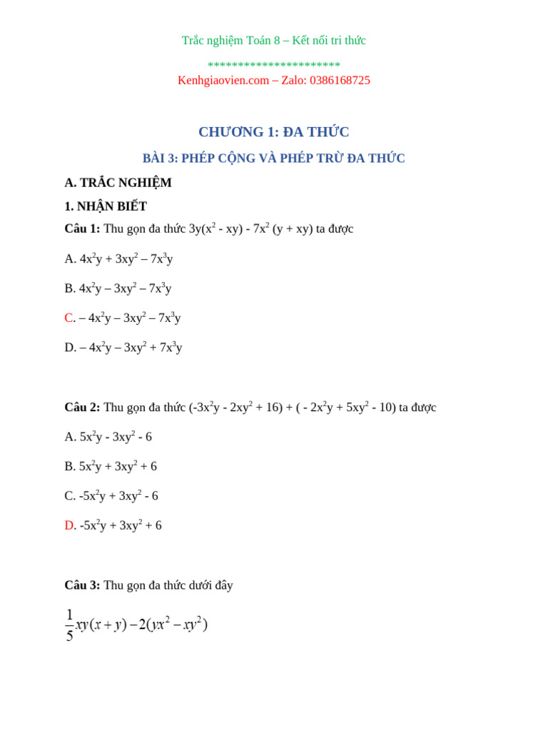 Bai 3 Phep Cong Va Phep Tru Da Thuc | PDF