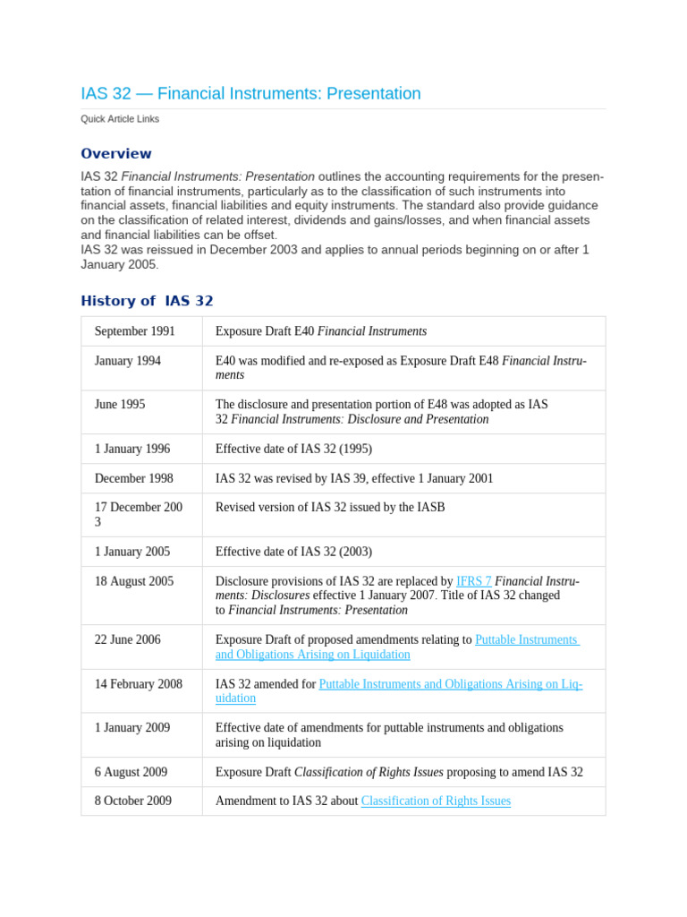 IAS 32 — Financial Instruments Presentation | PDF | International ...