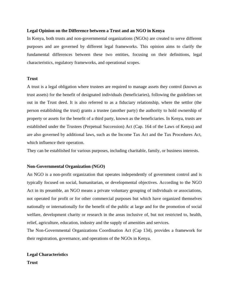 Picture of Trusts vs. NGOs in Kenya: Key Differences | PDF | Non Governmental ...
