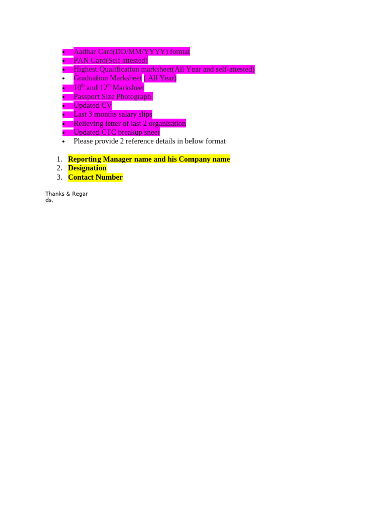 Required Documents for Job Application | PDF