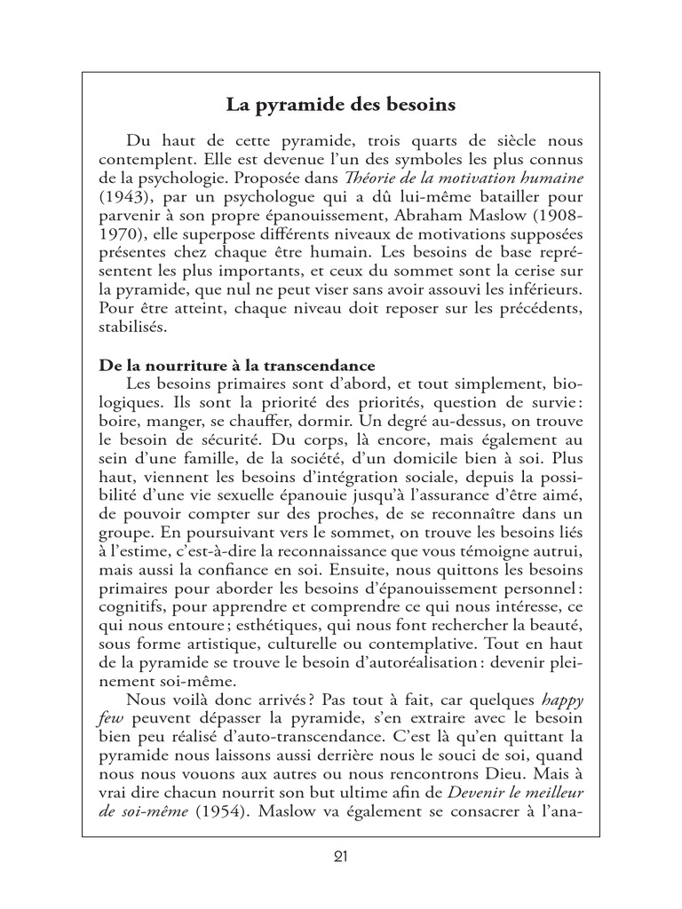 Pyramide des besoins de Maslow | PDF | Écoles de psychologie | Concept ...