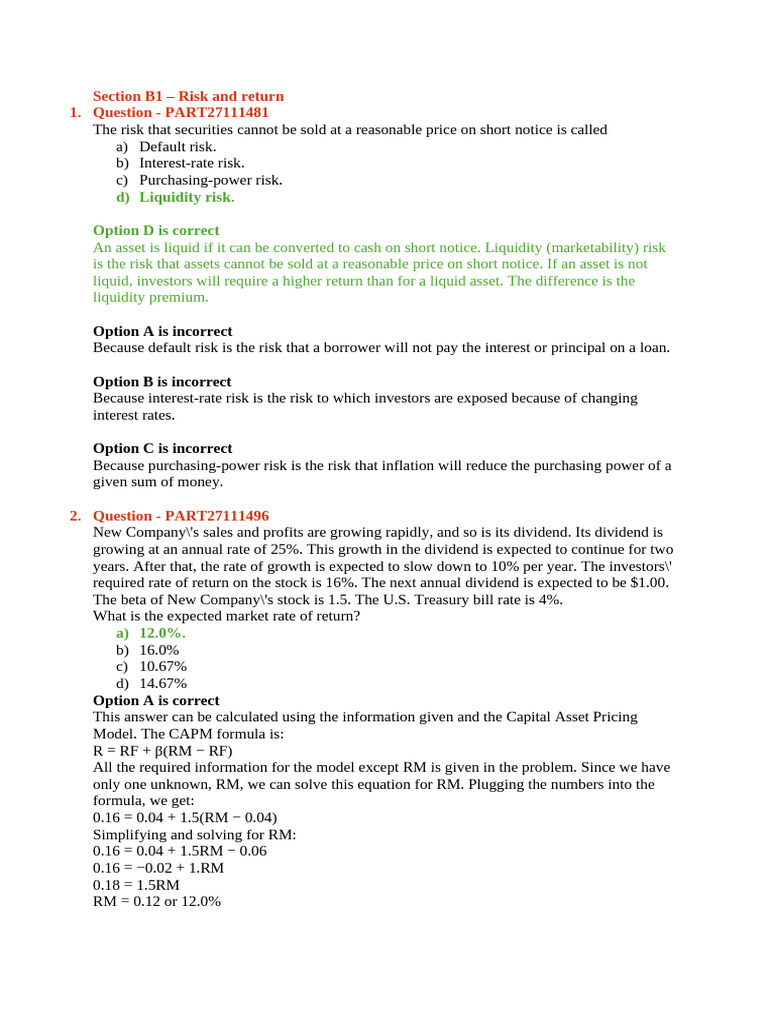 CAPM and Risk-Return Analysis Insights | PDF | Capital Asset Pricing ...