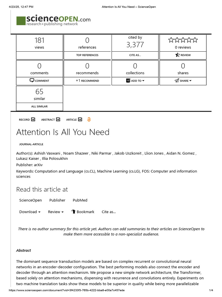 Attention Is All You Need - ScienceOpen | PDF | Artificial Intelligence ...