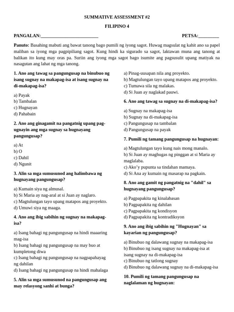 q4 Sa2 SBC Filipino 4 | PDF