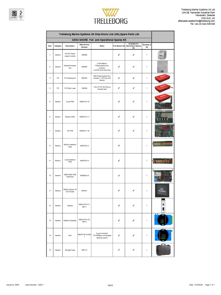 Trelleborg SSL Spare Parts List | PDF | Electronics | Computer Standards