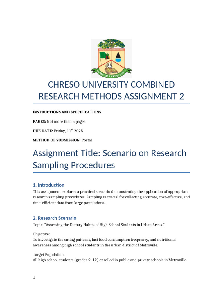 CA 2 Research - Sampling - Procedures - Assignment | PDF