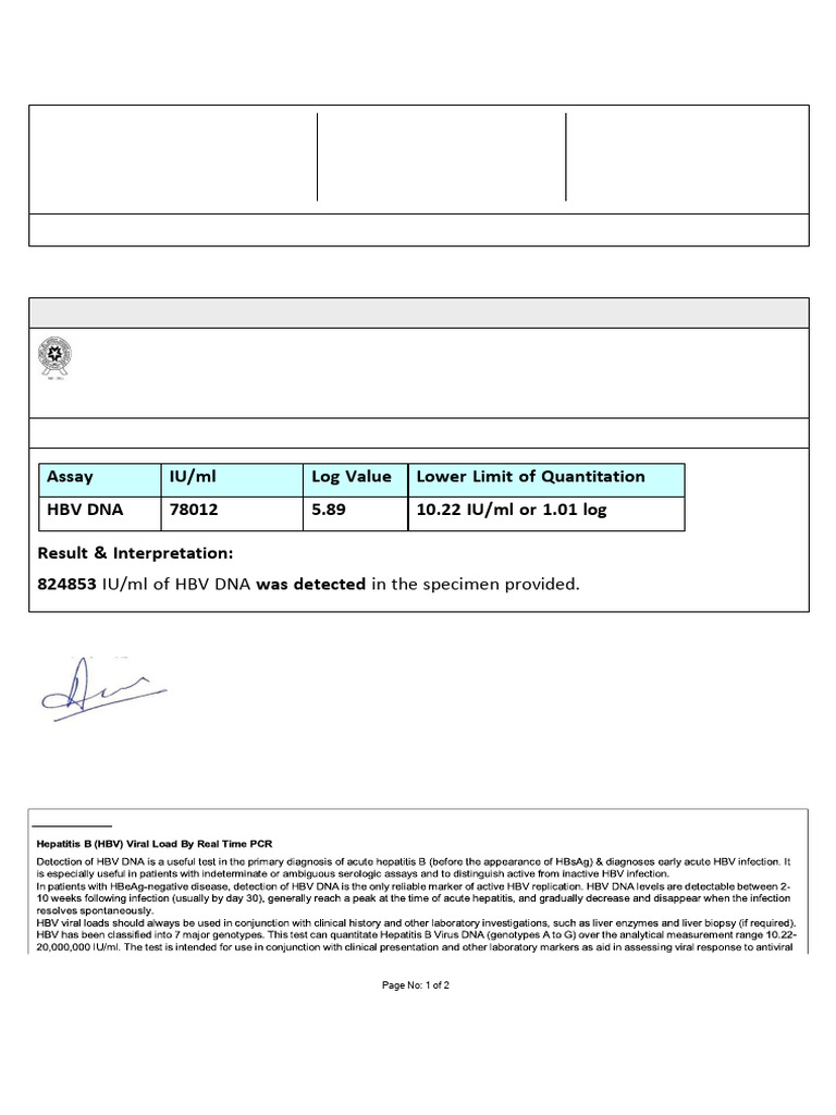 HBV DNA Quantitative Test Report | PDF | Biotechnology | Health Sciences
