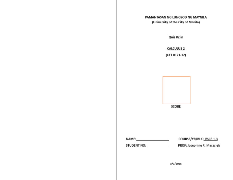 Calculus Quiz Format Pdf