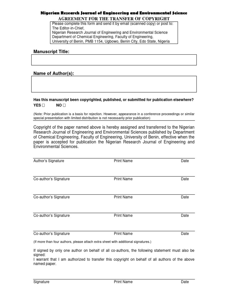 RJEES Copyright Transfer Form - 121845 | PDF