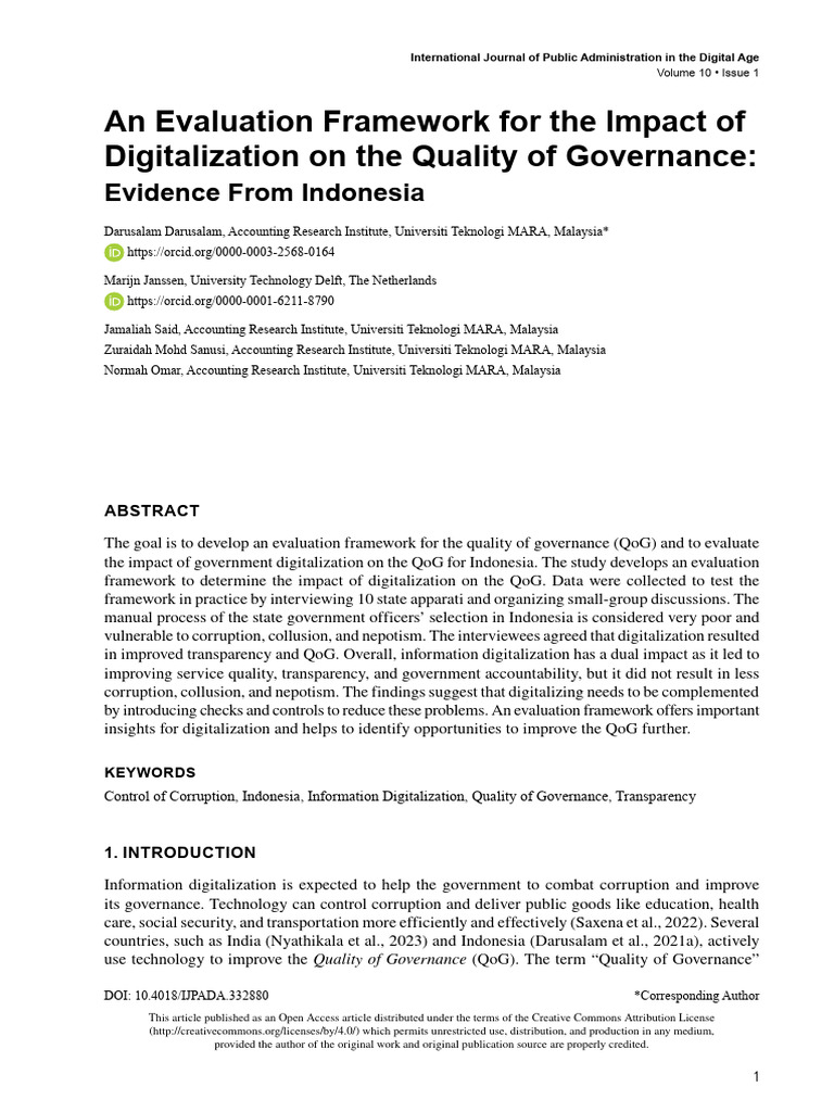 An Evaluation Framework For The Impact of Digitali | PDF | Governance ...