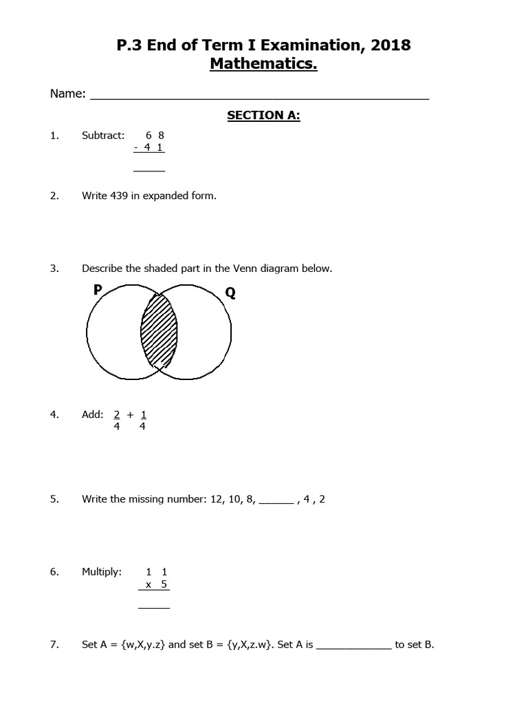 P.3 Mathematics Exam Questions 2018 | PDF | Mathematics | Arithmetic
