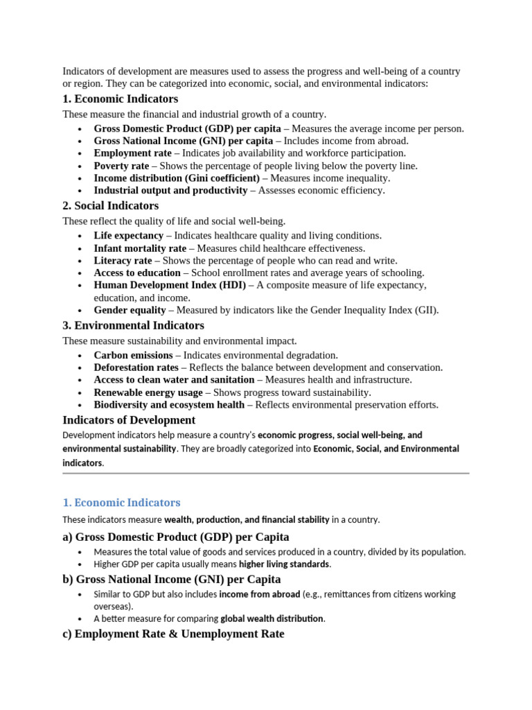 Indicators of Development Are Measures Used To Assess The Progress and ...