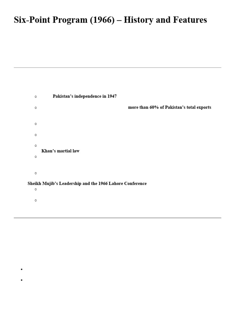 Six-Point Program: Bengali Autonomy Demands | PDF | Zulfikar Ali Bhutto ...