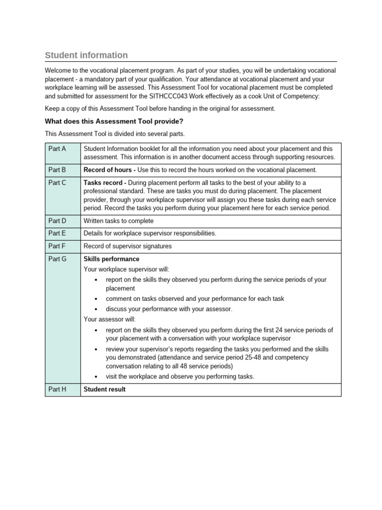 Vocational Placement Assessment Tool | PDF