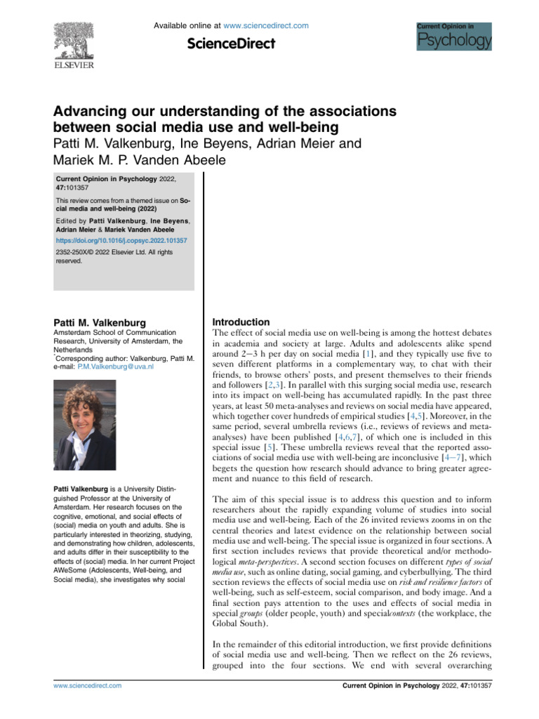 Advancing Our Understanding of Social Media Use | PDF | Well Being ...