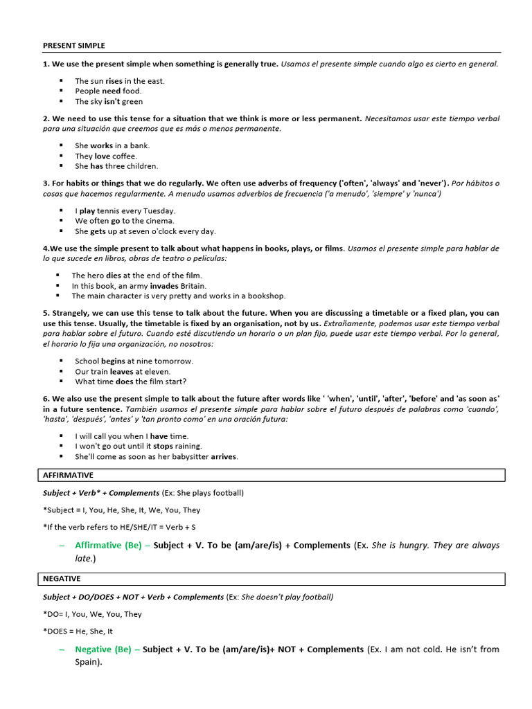 Understanding Present Simple Tense | PDF | Linguistic Typology ...