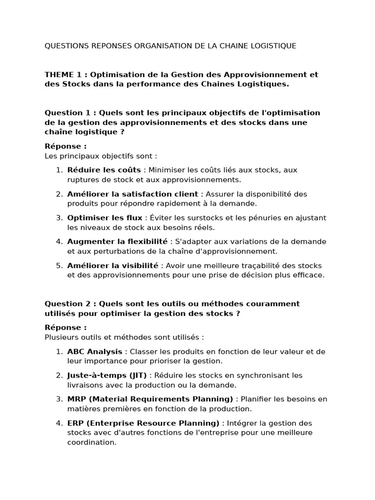 Optimisation Logistique : Questions-Réponses | PDF | Logistique | Stock