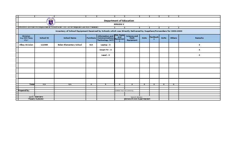 School Equipment Inventory 2020-2022 | PDF