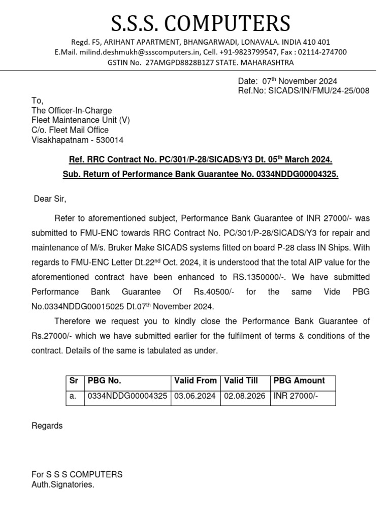 Closure Request for Performance Bank Guarantee | PDF