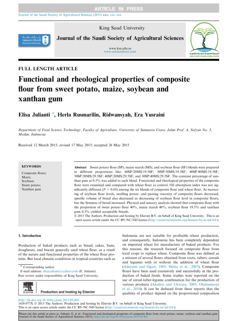 Functional and Rheological Properties of Composite Flour From Sweet ...
