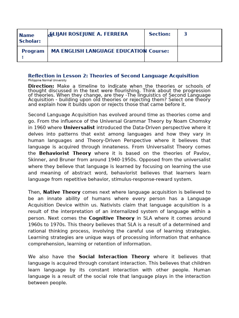 Theories Of Second Language Acquisition Pdf Language Acquisition