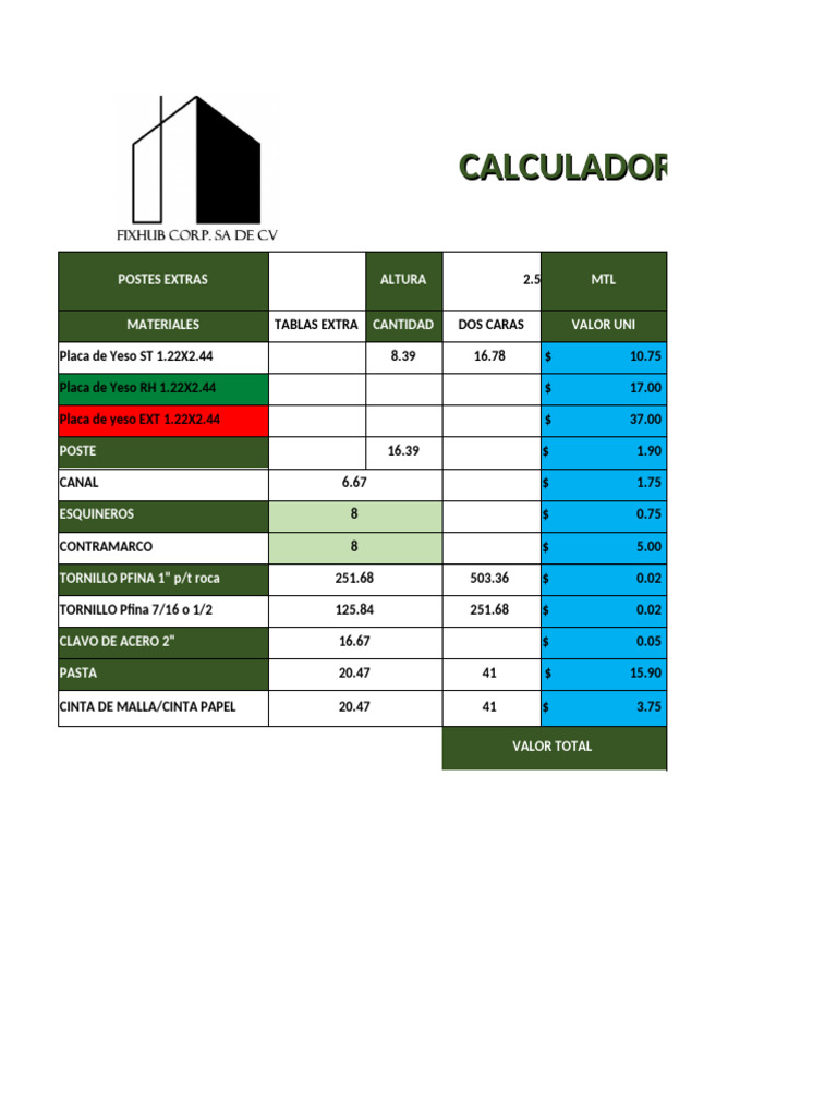 Materiales y Costos para Tablaroca | PDF